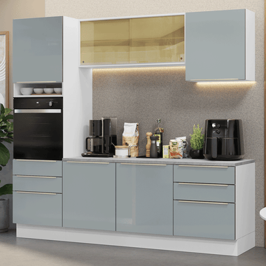 Cocina Integral 240 cm Con Mueble para Horno Blanco/Gris Lux Madesa