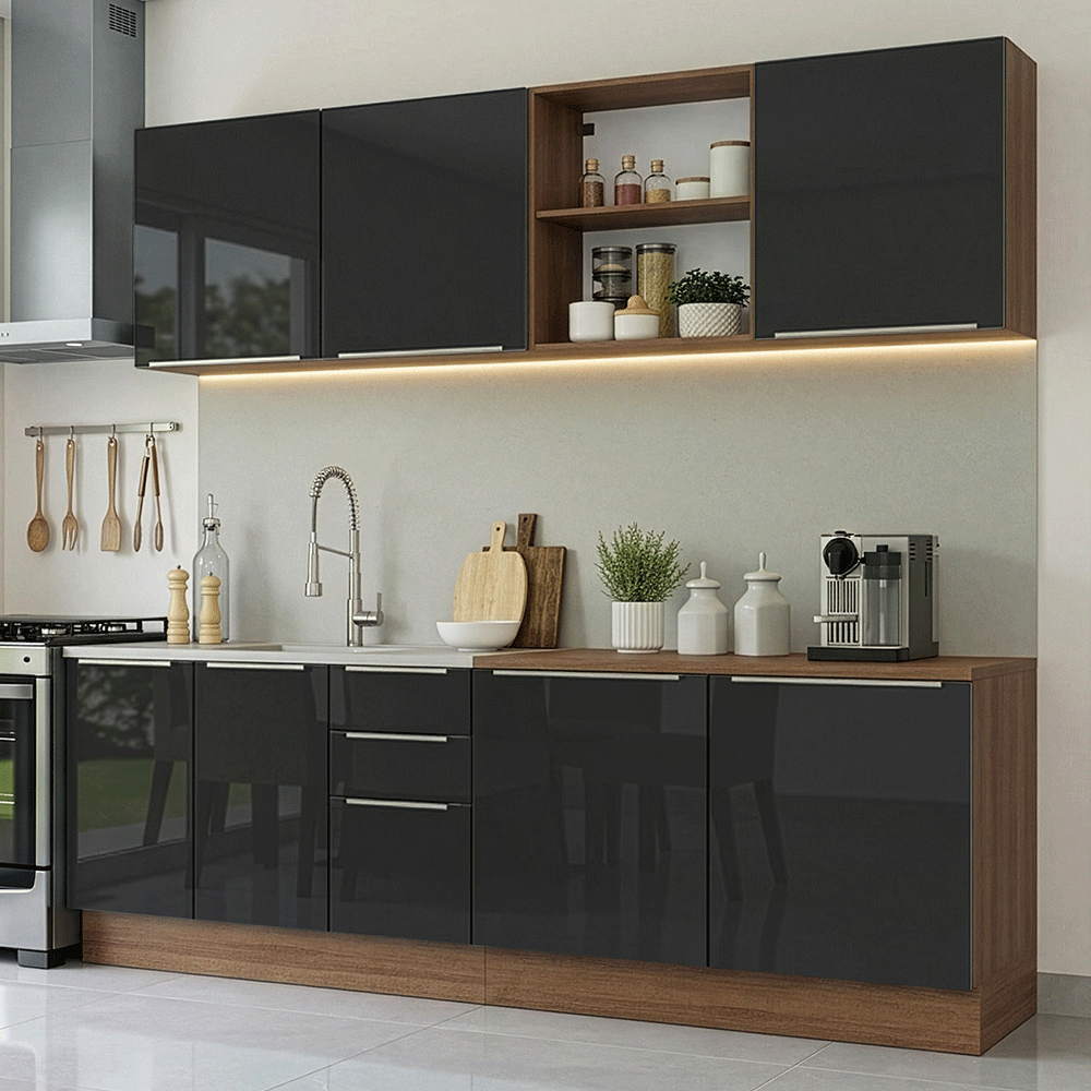 Cocina Integral 240 cm Marrón/Negro Lux Madesa 09