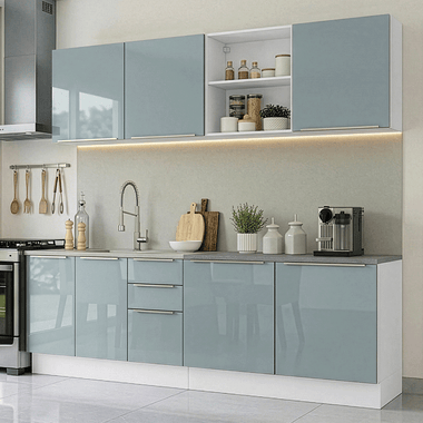 Cocina Integral 240 x 52 cm Blanco/Gris Lux Madesa
