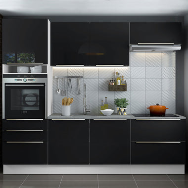 Cocina Integral 260 cm Con Mueble para Horno Blanco/Negro Lux Madesa