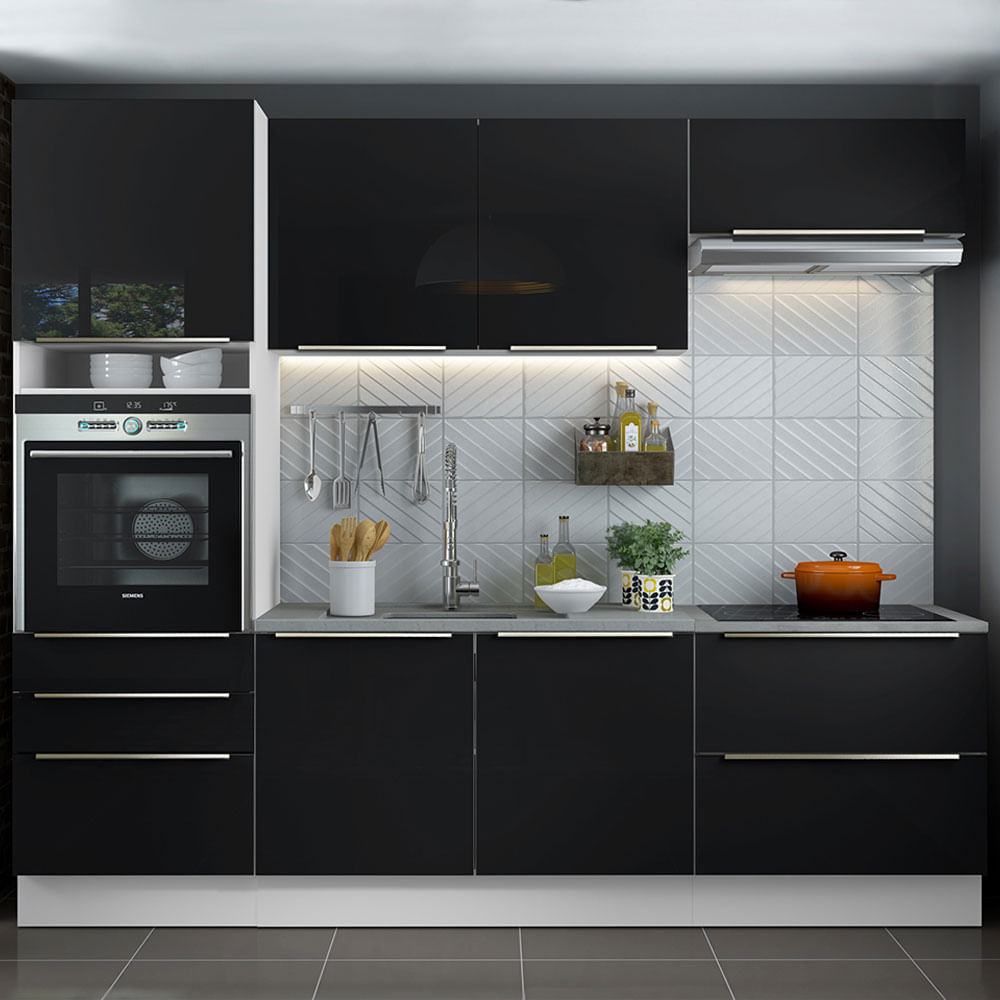 Cocina Integral 260cm Lux Blanco/Negro 01