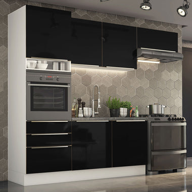 Cocina Integral 260 cm Con Mueble para Horno Blanco/Negro Lux Madesa