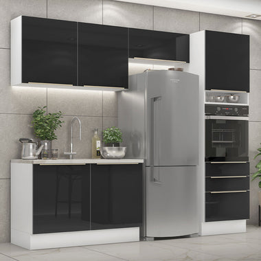 Cocina Integral 260 cm Con Mueble para Horno Blanco/Negro Lux Madesa