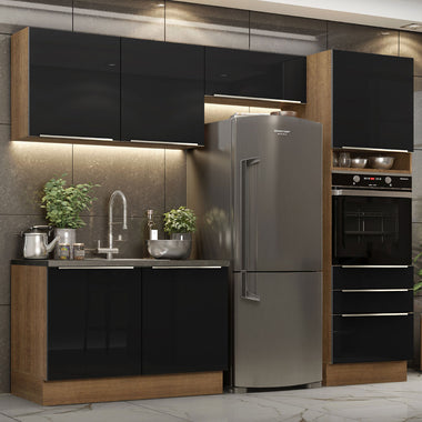 Cocina Integral 260 cm Con Mueble para Horno Marrón/Negro Lux Madesa