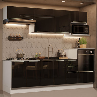 Cocina Integral 260 cm Blanco/Negro Lux Madesa