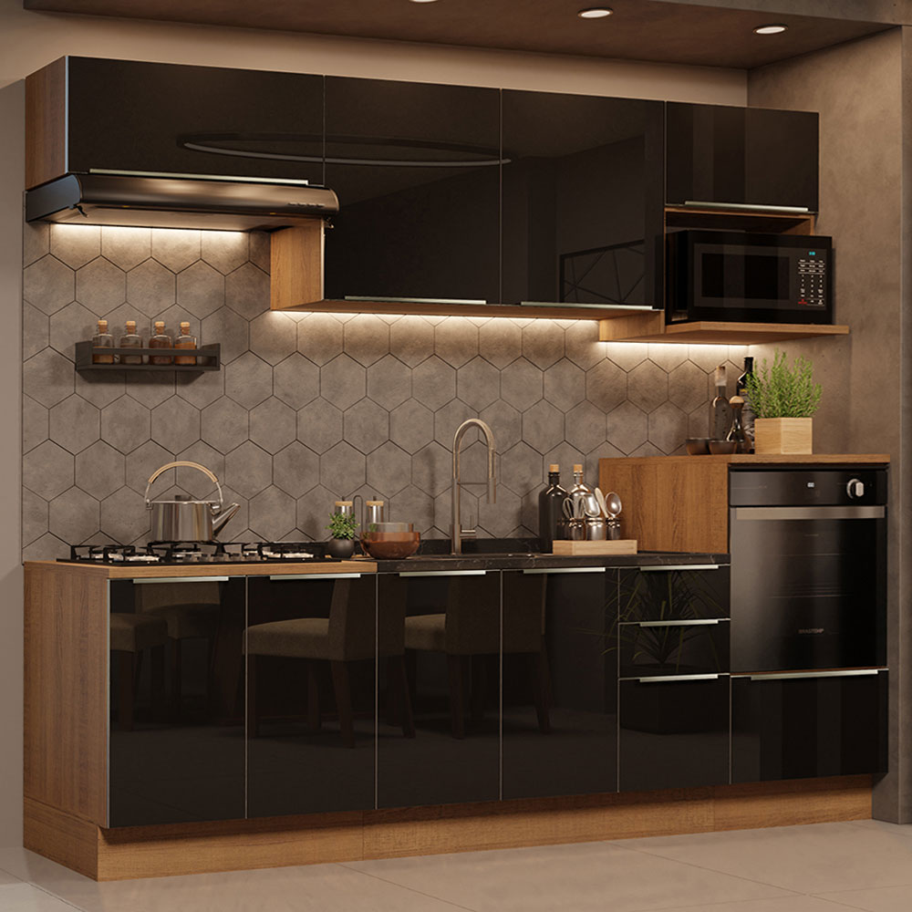 Cocina Integral 260 cm Marrón/Negro Lux Madesa
