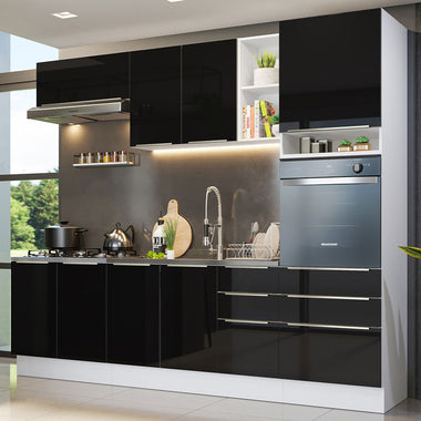 Cocina Integral 260 cm Con Mueble para Horno Blanco/Negro Lux Madesa