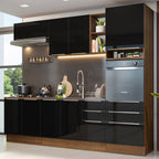 Cocina Integral 260 x 60 cm 8 Puertas 6 Cajones Con Mueble para Horno Marrón/Negro Lux Madesa