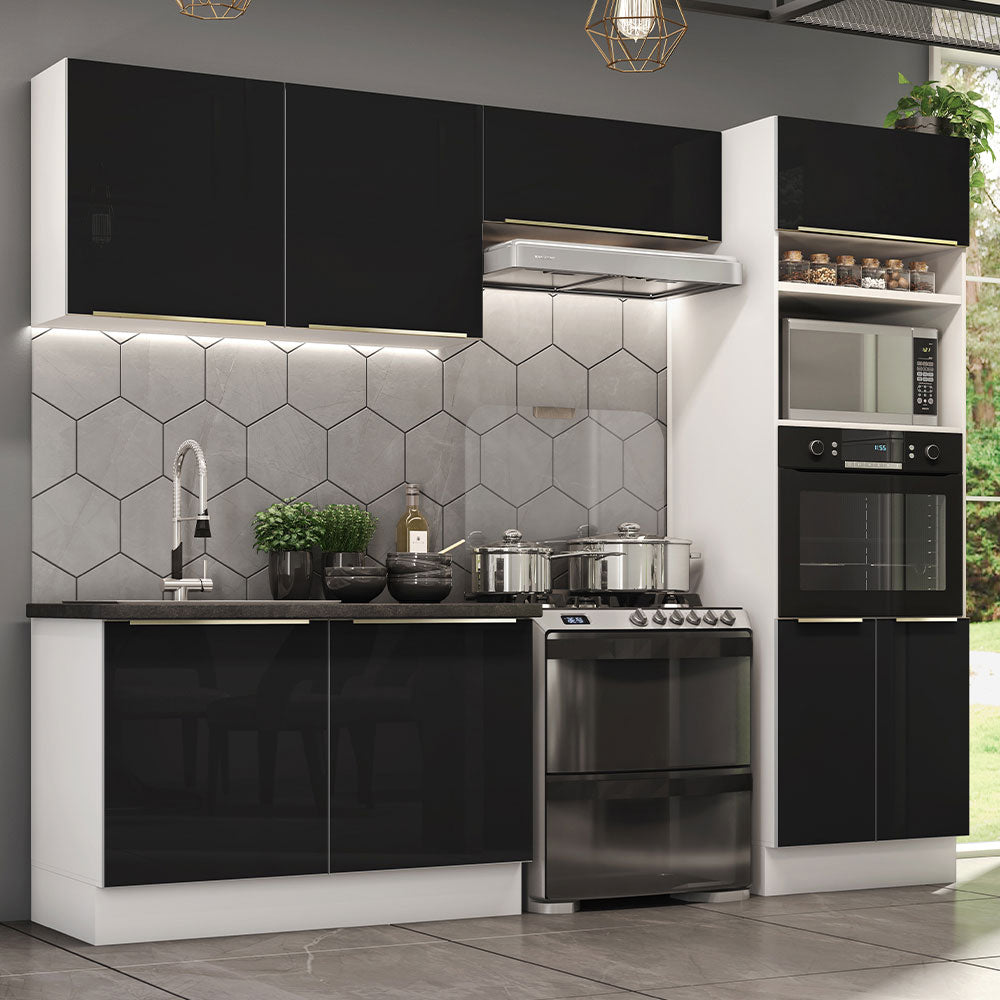 Cocina Integral 270 x 60 cm Con Mueble para Horno Blanco/Negro Lux Madesa