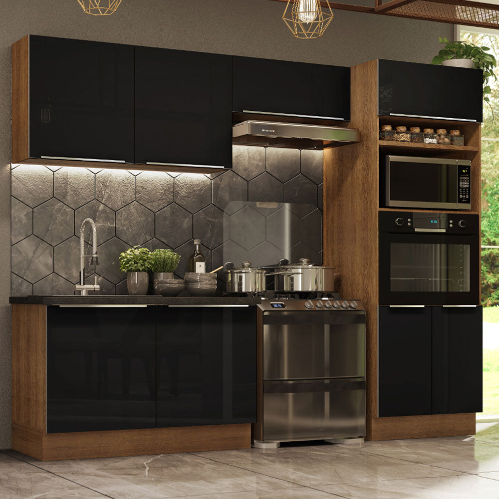Cocina Integral 270 x 60 cm Con Mueble para Horno Marrón/Negro Lux Madesa