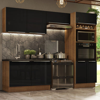 Cocina Integral 270 x 60 cm Con Mueble para Horno Marrón/Negro Lux Madesa