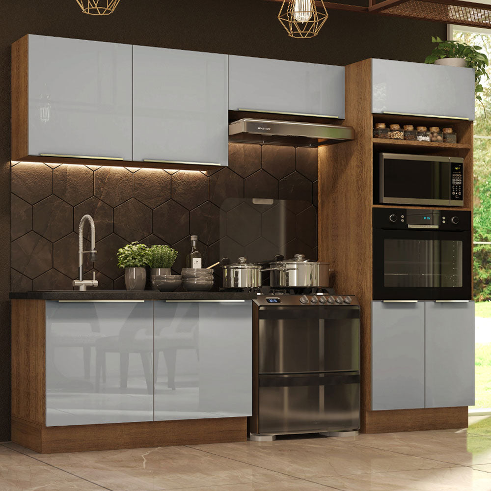 Cocina Integral 270 x 60 cm Con Mueble para Horno Marrón/Gris Lux Madesa