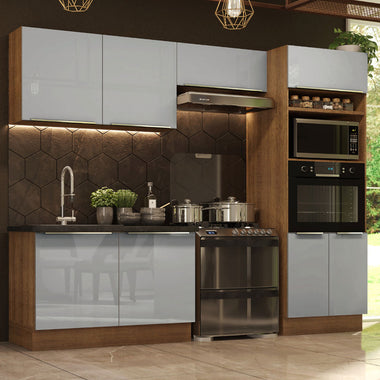 Cocina Integral 270 x 60 cm Con Mueble para Horno Marrón/Gris Lux Madesa