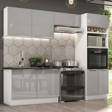 Cocina Integral 270 x 60 cm Con Mueble para Horno Blanco/Gris Lux Madesa