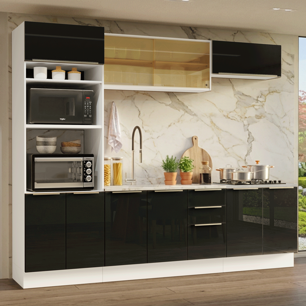 Cocina Integral 270 cm Blanco/Negro Lux Madesa 05