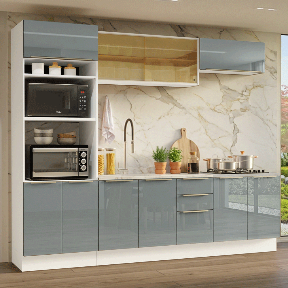 Cocina Integral 270 cm Blanco/Gris Lux Madesa 05
