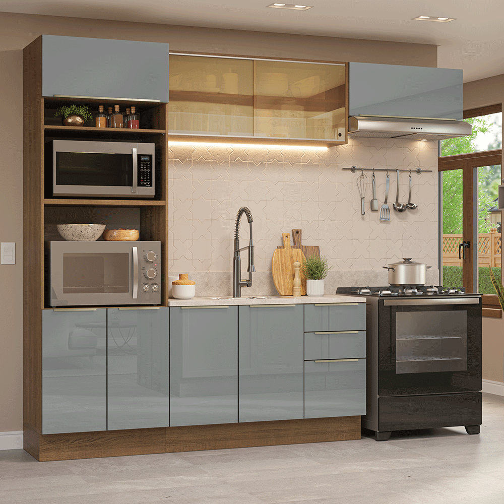 Cocina Integral 270 cm Marrón/Gris Lux Madesa 07