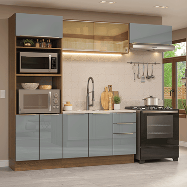Cocina Integral 270 x 52 cm Con Mueble para Horno Marrón/Gris Lux Madesa