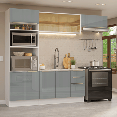Cocina Integral 270 x 52 cm Con Mueble para Horno Blanco/Gris Lux Madesa