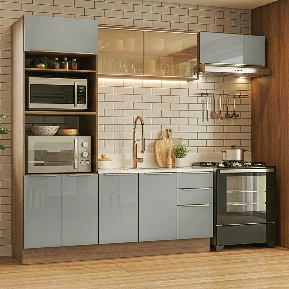Cocina Integrale 270 x 60 cm Marrón/Gris Lux Madesa 08