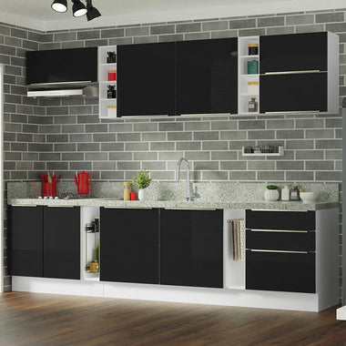 Cocina Integral 300 cm de Blanco/Negro Lux Madesa