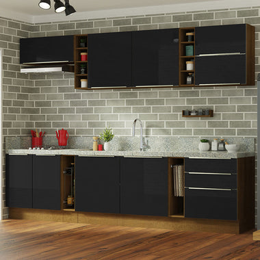Cocina Integral 300 cm de Marrón/Negro Lux Madesa