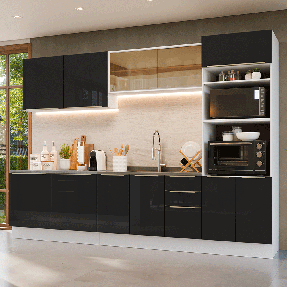Cocina Integral 310 cm Blanco/Negro Lux Madesa 03