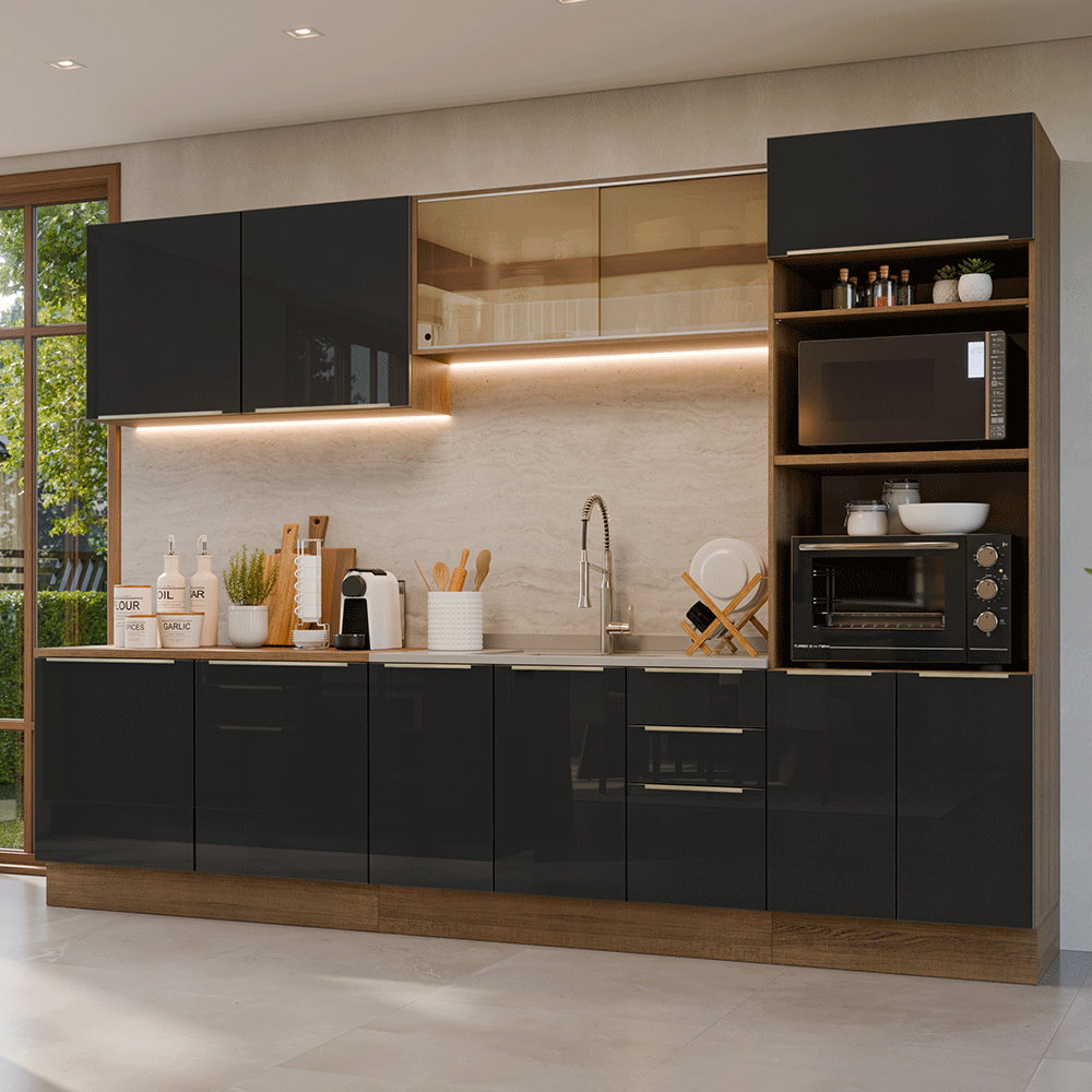 Cocina Integral 310 cm Marrón/Negro Lux Madesa 03