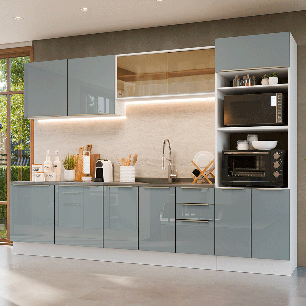 Cocina Integral 310 cm Blanco/Gris Lux Madesa 03