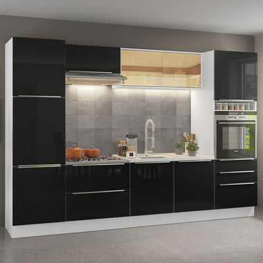Cocina Integral 320 x 60 cm Con Mueble para Horno Blanco/Negro Lux Madesa