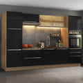 Cocina Integral 320 x 60 cm 9 Puertas 5 Cajones Con Mueble para Horno Marrón/Negro Lux Madesa 01