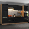 Cocina Integral 320 x 60 cm 9 Puertas 5 Cajones Con Mueble para Horno Marrón/Negro Lux Madesa 03