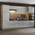 Cocina Integral 320 x 60 cm 9 Puertas 5 Cajones Con Mueble para Horno Marrón/Gris Lux Madesa 03