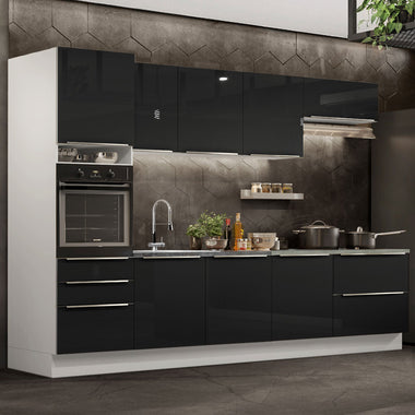 Cocina Integral 320 x 60 cm Con Mueble para Horno Blanco/Negro Lux Madesa