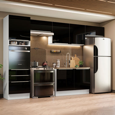 Cocina Integral 340 cm Con Mueble para Horno Blanco/Negro Lux Madesa