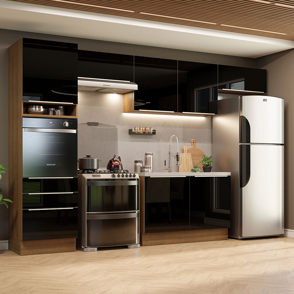 Cocina Integral 340 cm Lux Marrón/Negro 01