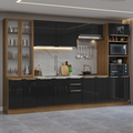 Cocina Integral 340 x 60 cm 14 Puertas 3 Cajones Con Vitrina Marrón/Negro Lux Madesa 02
