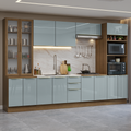 Cocina Integral 340 x 60 cm 14 Puertas 3 Cajones Con Vitrina Marrón/Gris Lux Madesa 02