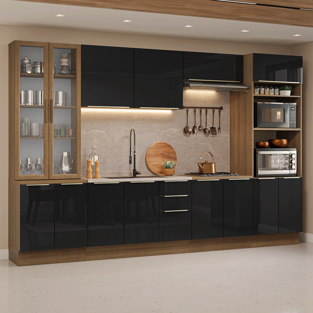 Cocina Integral 340 cm Marrón/Negro Lux Madesa 03