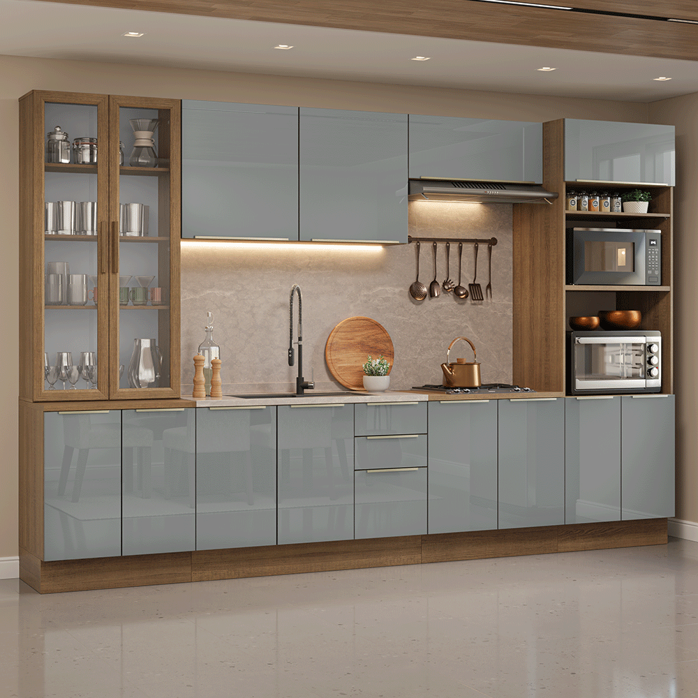 Cocina Integral 340 cm Marrón/Gris Lux Madesa 03