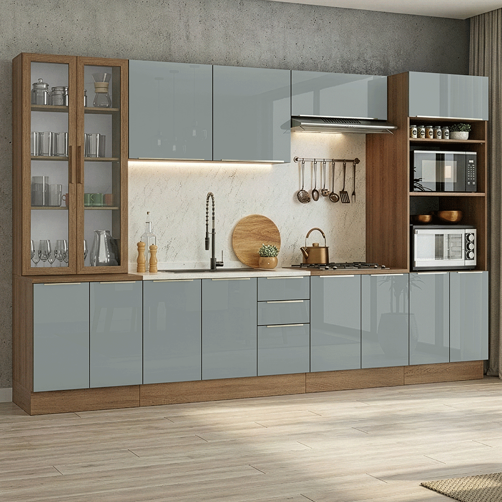 Cocina Integrale 340 x 60 cm Marrón/Gris Lux Madesa 04