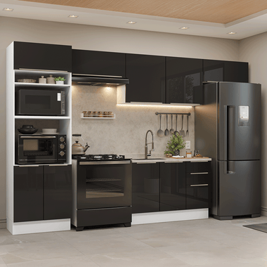 Cocina Integral 350 cm Con Mueble para Horno Blanco/Negro Lux Madesa
