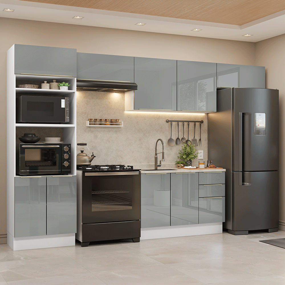 Cocina Integral 350 cm Blanco/Gris Lux Madesa 01
