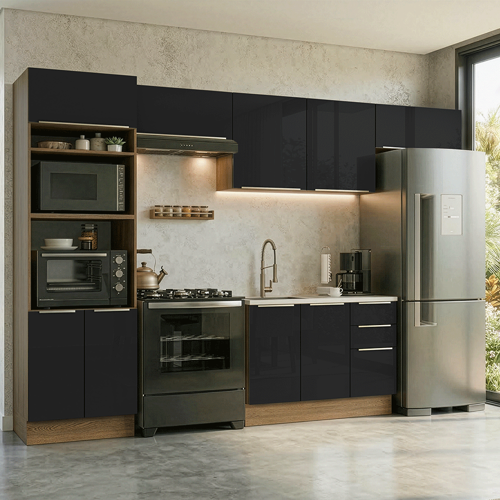 Cocina Integrale 350 x 60 cm Marrón/Negro Lux Madesa 02