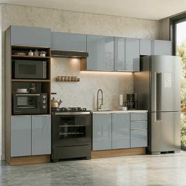 Cocina Integral 350 x 60 cm Con Mueble para Horno Marrón/Gris Lux Madesa