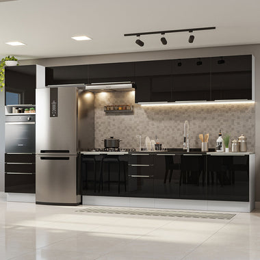 Cocina Integral 400 cm Con Mueble para Horno Blanco/Negro Lux Madesa