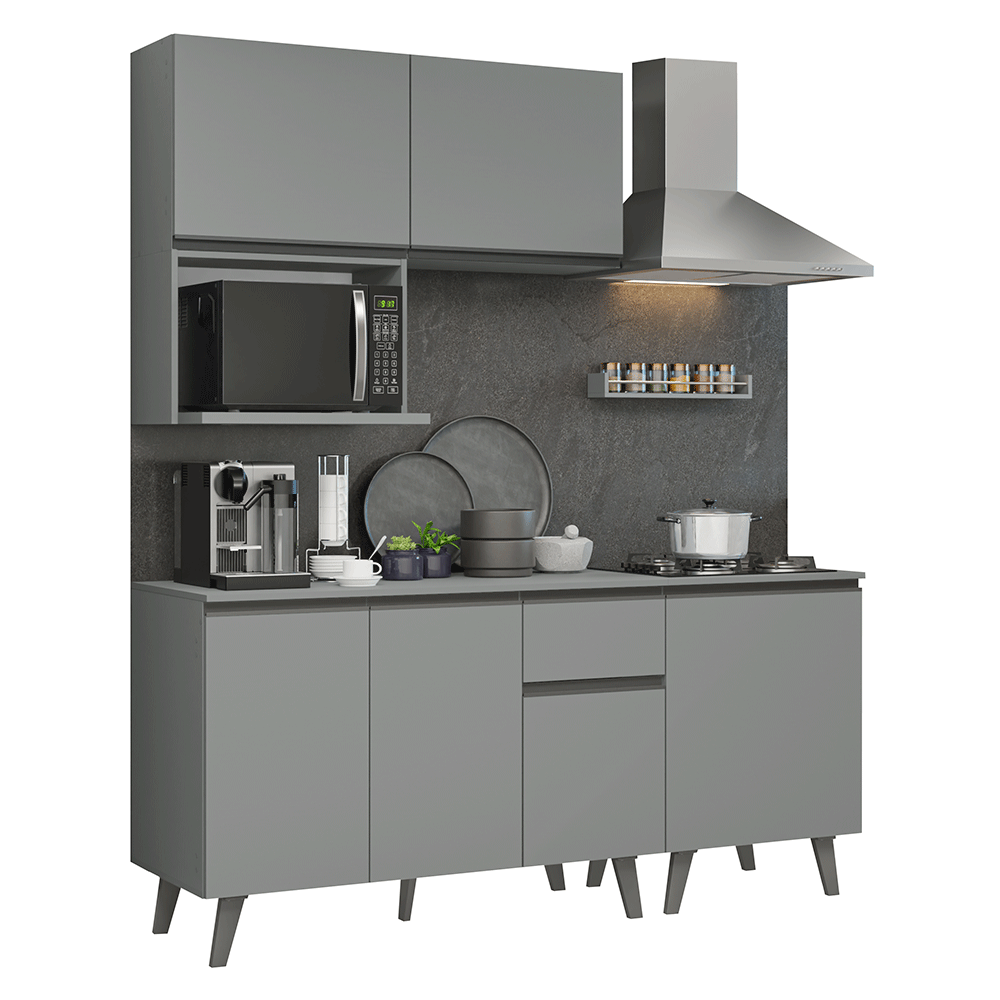 Cocina Compacta 180 x 52 cm 6 Puertas 1 Cajón Gris Nice Madesa
