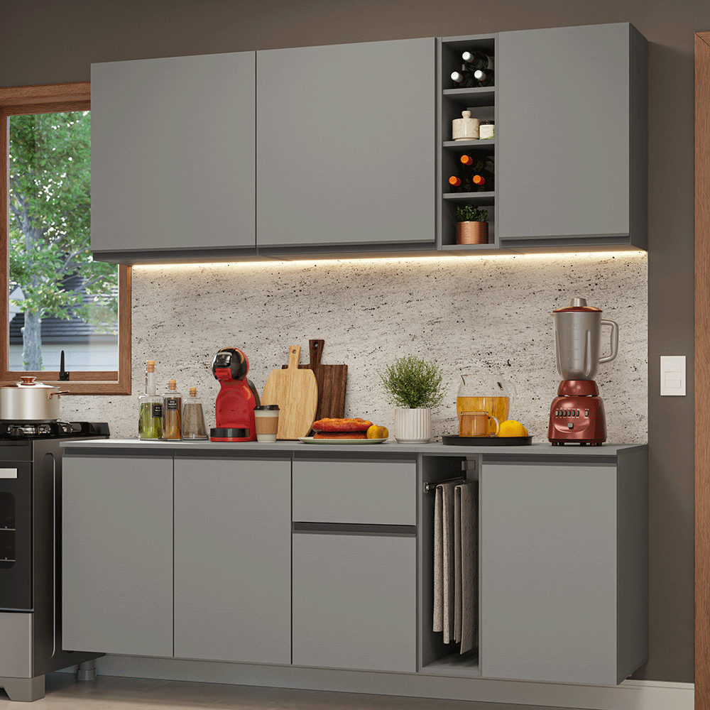 Cocina Compacta 180 cm Suspendida Gris Nice Madesa 04