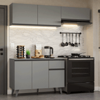 Cocina Compacta 200 x 52 cm 6 Puertas 1 Cajón Gris Nice Madesa