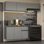 Cocina Compacta Flotante 200 x 52 cm 6 Puertas 1 Cajón Gris Nice Madesa